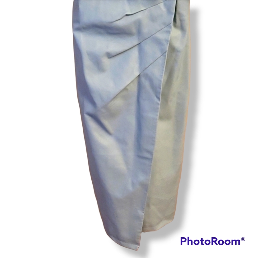 Baby Blue Faux-Leather Wrap Midi Dress - Picture 3 of 12
